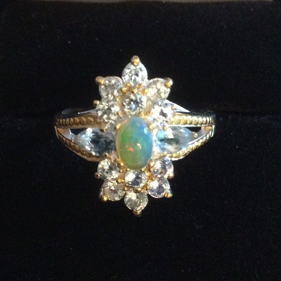 Atlanta Gem & Mineral Show Jewelry - Genuine Fiery Opal & Aquamarine Ring